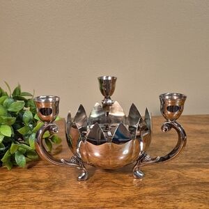 VINTAGE Lotus Flower Shaped Footed Candelabra With Center Floral Frog